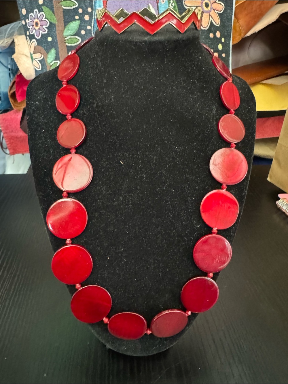 Red Disc Statement Necklace - Women Jewelry